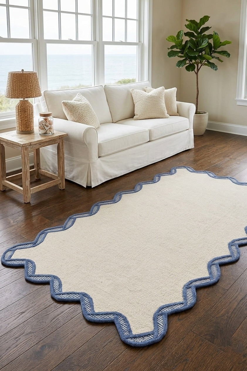 Hand Tufted Wool Scalloped Border | All Sizes Available - Hand Tufted Wool Rug