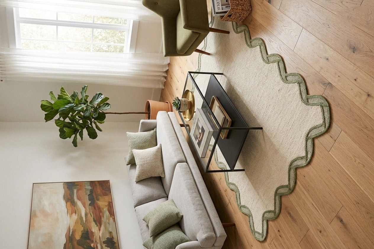 Hand Tufted Wool Scalloped Border | All Sizes Available - Hand Tufted Wool Rug