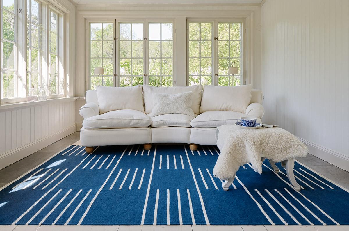 Modern Indigo Stripe Area Rug