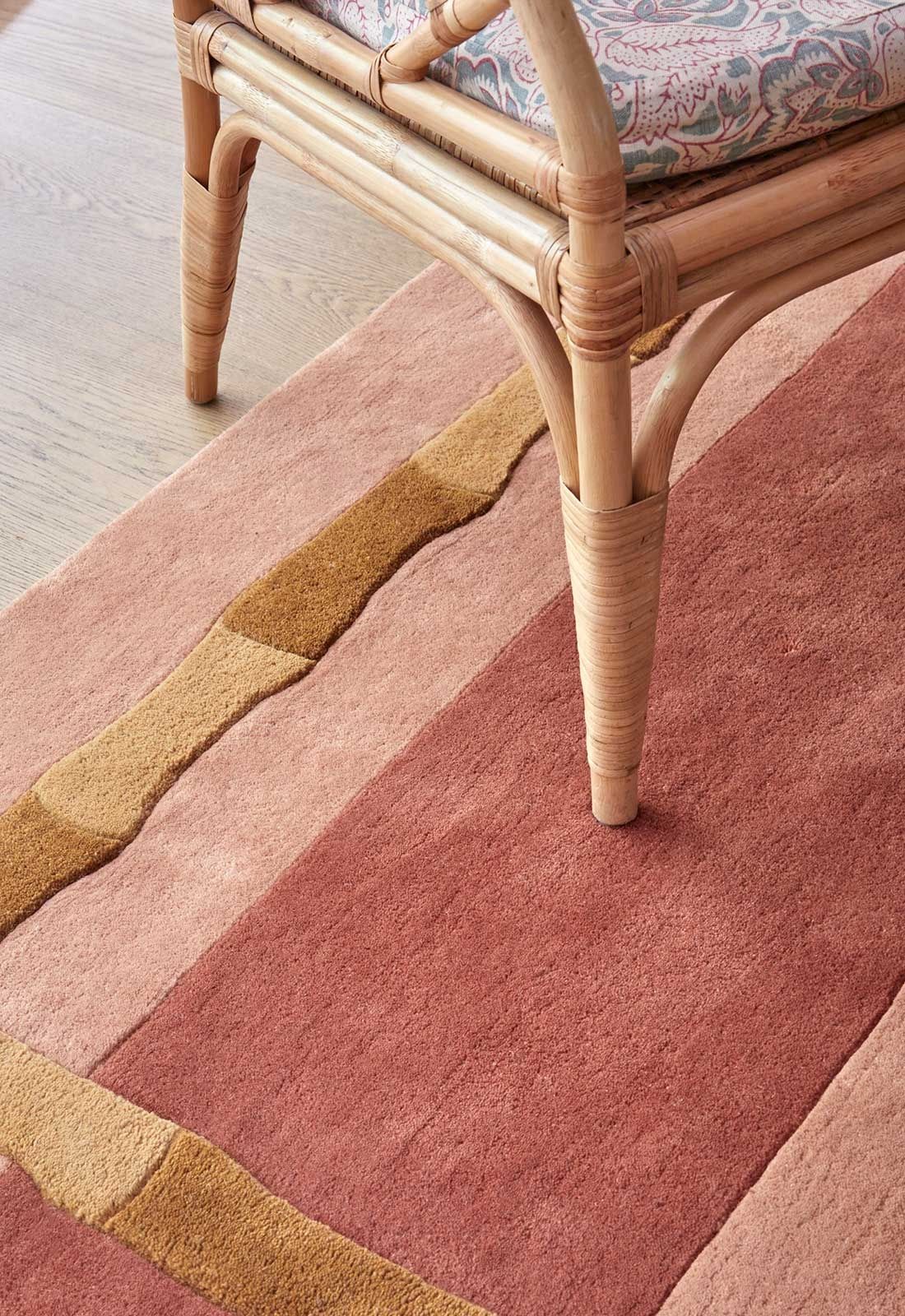 Hand Tufted Woollen Alice Crawley Bamboo Stripe Wool Blue Rust - Hand Tufted Wool Rug