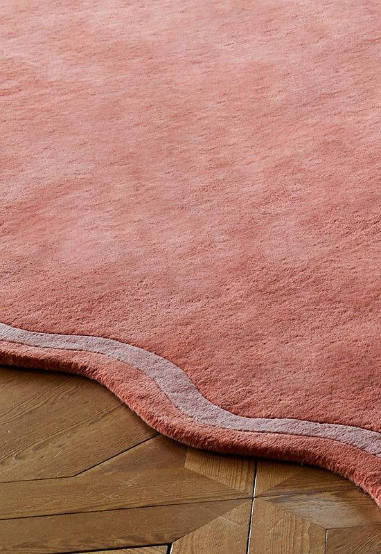 Elegants Hand Tufted Woollen Scallop Watermelon Pink - Hand Tufted Wool Rug