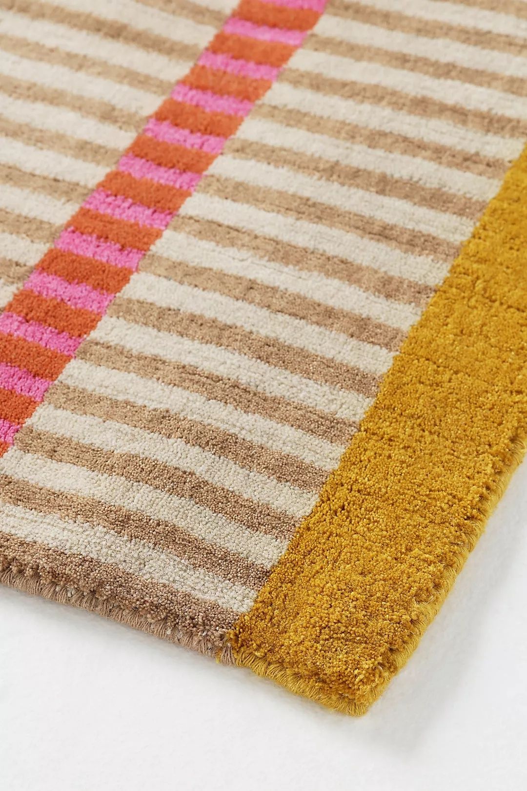 Hand-Loomed Wool and Jute Blend Geometric Striped Woollen - Hand Tufted Wool Rug