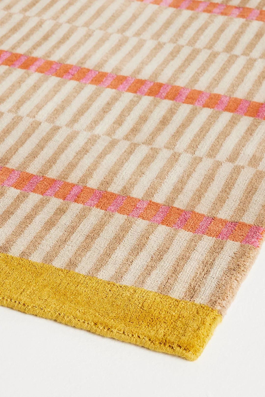 Hand-Loomed Wool and Jute Blend Geometric Striped Woollen - Hand Tufted Wool Rug