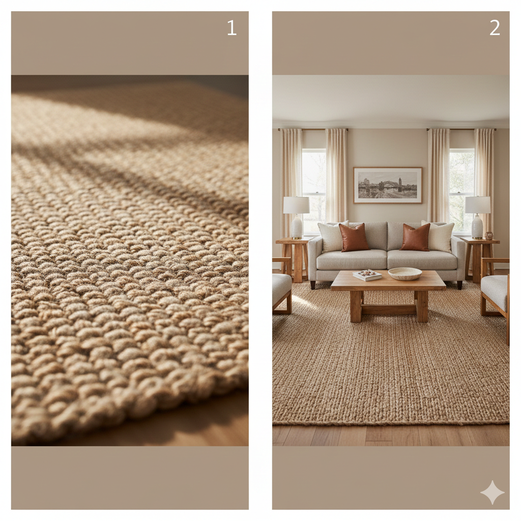 Alfombra de yute grueso hecha a mano - Textura trenzada natural y ecológica | Tamaños personalizados disponibles