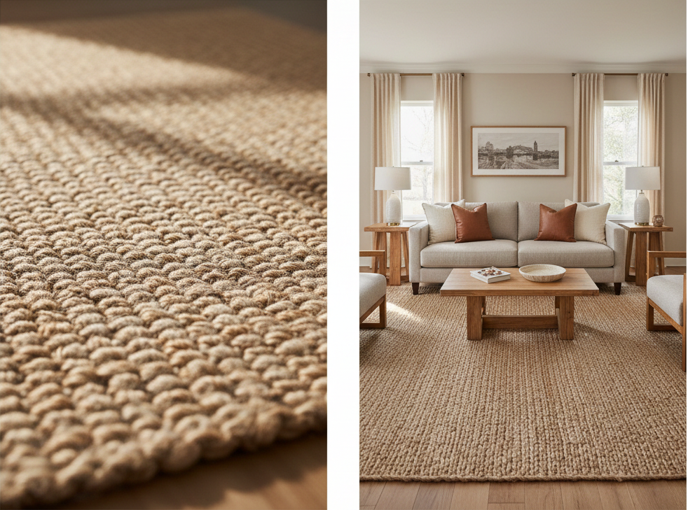 Handcrafted Chunky Jute Area Rug - Natural Eco-Friendly Braided Textur ...