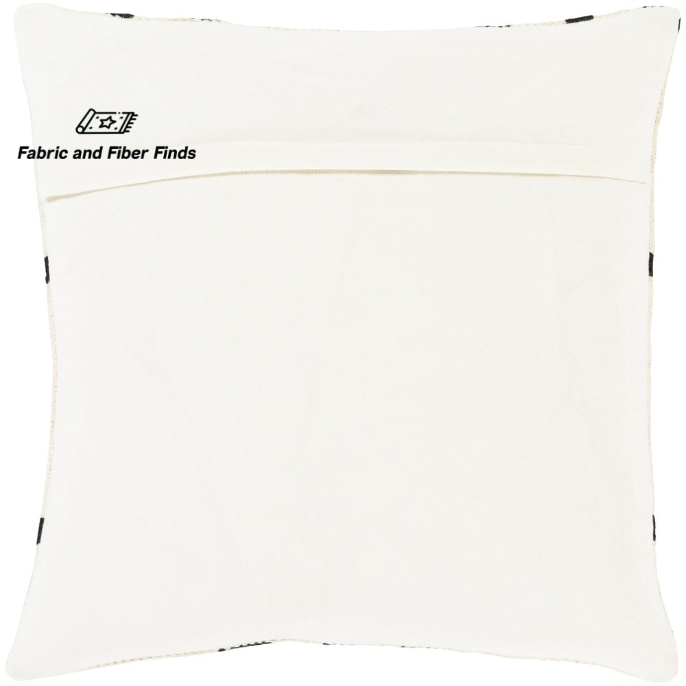 Funda de almohada geométrica blanca y negra hecha a mano de 20 x 20 | Mezcla de lana y algodón de primera calidad | Decoración artesanal india para el hogar 